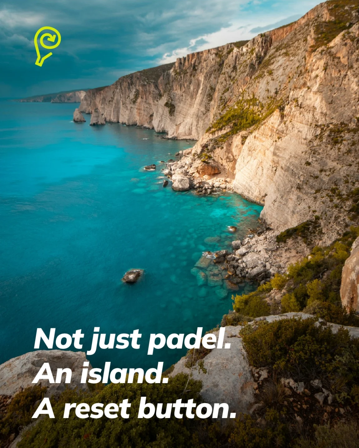 Cyprus coastline with Padel Restart reset button concept